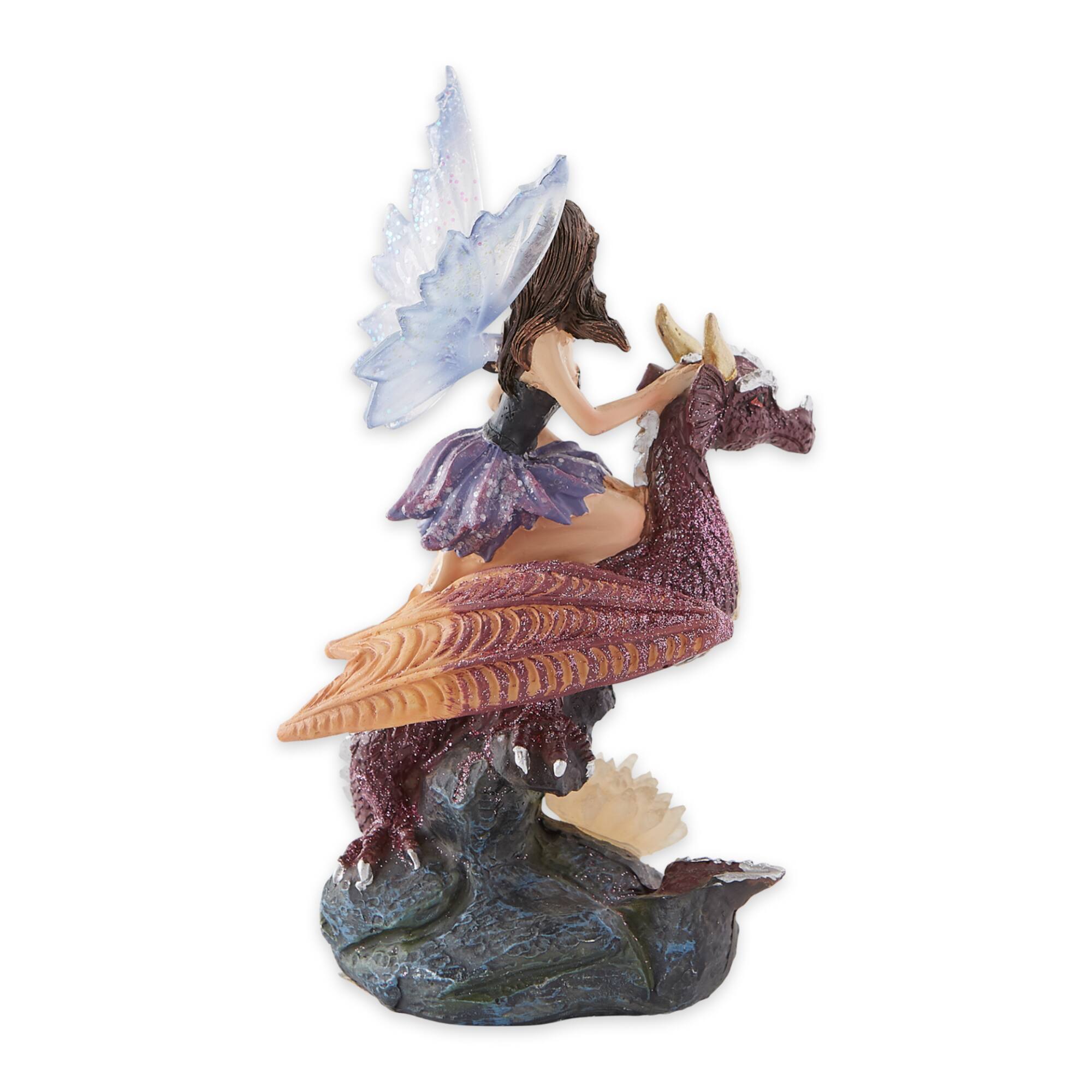 Fairy Riding Dragon Figurine With Light-Up Crystals 4.5" x 4" x 7.5